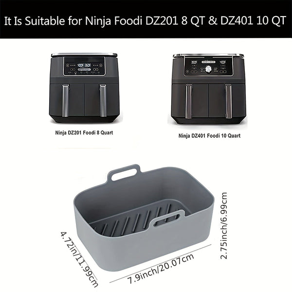 Planet Gates 1pc/2pcs Air Fryer Silicone Liners Rectangular 20.07cm X 11.99cm For Ninja Foodi Dual DZ201 8QT/DZ090 6QT, MMH Reusable Airfryer Pot Replacement Baking Tray Basket Insert, Non-stick, Easy Cleaning, Food Safe, Gray