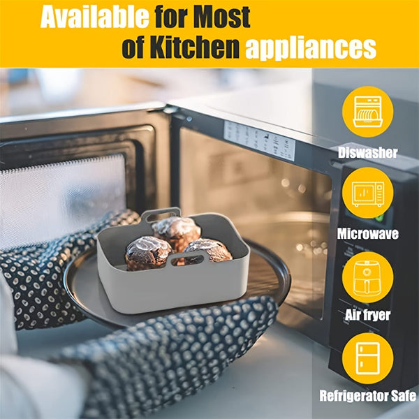 Planet Gates 1pc/2pcs Air Fryer Silicone Liners Rectangular 20.07cm X 11.99cm For Ninja Foodi Dual DZ201 8QT/DZ090 6QT, MMH Reusable Airfryer Pot Replacement Baking Tray Basket Insert, Non-stick, Easy Cleaning, Food Safe, Gray