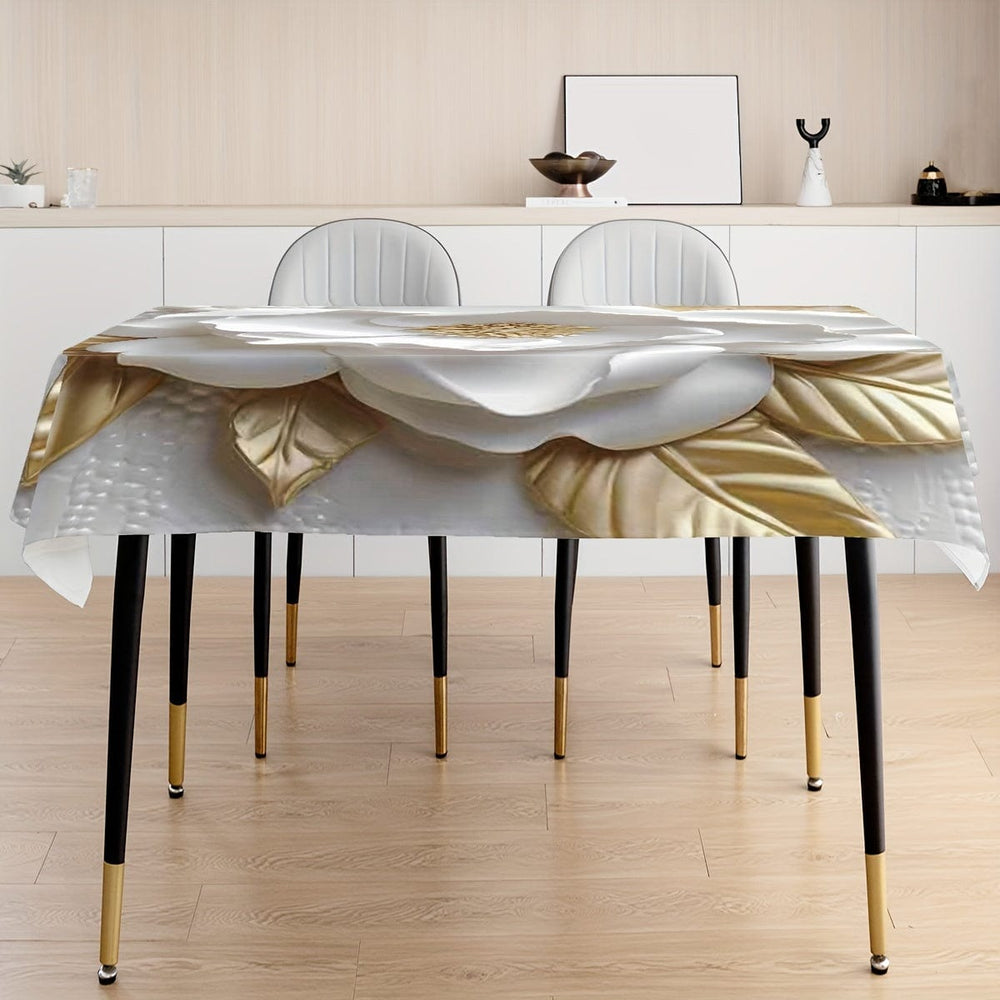 Planet Gates 1pc, 3D Floral Print Tablecloth (Polyester), Elegant Rose Pattern, Rectangular Dining Table Decor, Home Decor, Festive Table Linens, Washable And Reusable