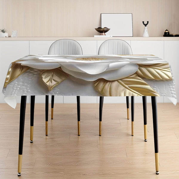 Planet Gates 1pc, 3D Floral Print Tablecloth (Polyester), Elegant Rose Pattern, Rectangular Dining Table Decor, Home Decor, Festive Table Linens, Washable And Reusable