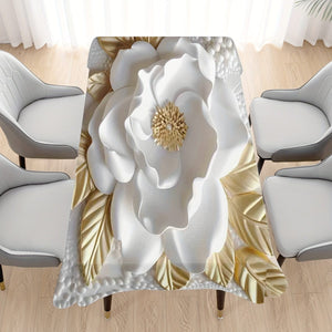 Planet Gates 1pc, 3D Floral Print Tablecloth (Polyester), Elegant Rose Pattern, Rectangular Dining Table Decor, Home Decor, Festive Table Linens, Washable And Reusable