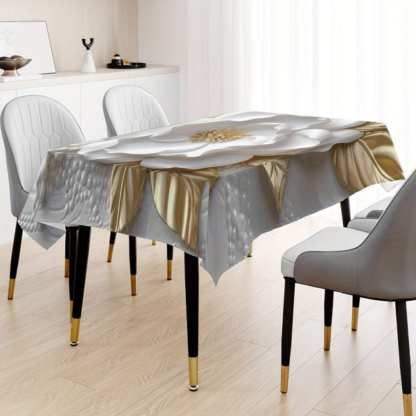 Planet Gates 1pc, 3D Floral Print Tablecloth (Polyester), Elegant Rose Pattern, Rectangular Dining Table Decor, Home Decor, Festive Table Linens, Washable And Reusable