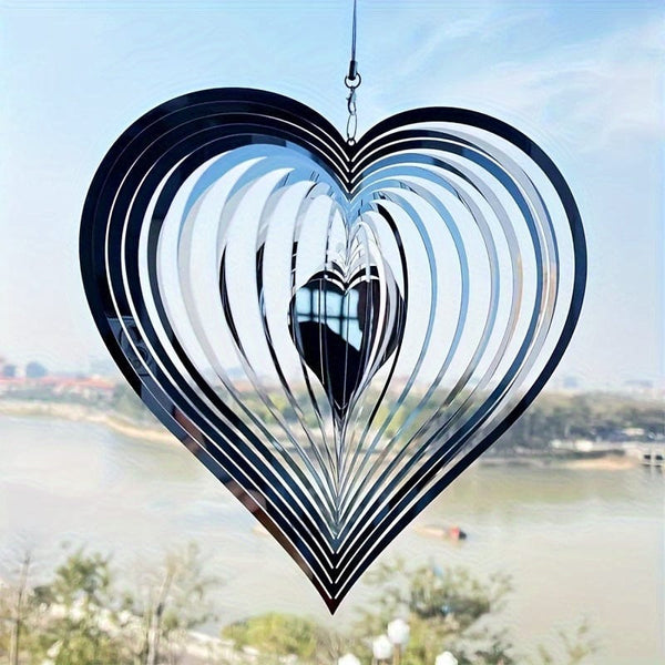 Planet Gates 1pc 3D Heart Shaped Wind Spinner, Bird Repellent, 3D Hanging Wind Spinners, Hanging Wind Spinners For Yard & Garden Decoration, Outdoor Hanging Ornament