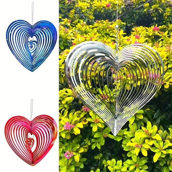 Planet Gates 1pc 3D Heart Shaped Wind Spinner, Bird Repellent, 3D Hanging Wind Spinners, Hanging Wind Spinners For Yard & Garden Decoration, Outdoor Hanging Ornament