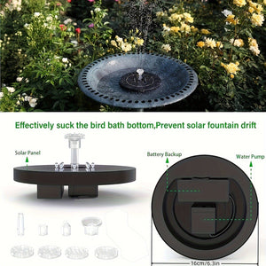 Planet Gates 1pc 3W LED Solar Bird Bath Fountains, Solar Panel, Model: CP31-2410 Built-in 1500mAh Battery Solar Fountain Pump, 6 Nozzles 6 Fountain Styles, Suitable For Garden, Bird Bath, Pond, Fish Tank Solar Floating Fountain Pump