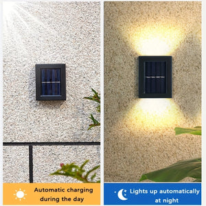 Planet Gates 1pc 4LED Solar Wall Light Set, UP And Down Illuminate Outdoor Sunlight Sensor Lamp Waterproof Modern Nordic Style Decor For Porches, Pathways, Gardens, Courtyard, Lawn, Terrace, Fence, And Lane