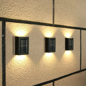 Planet Gates 1pc 4LED Solar Wall Light Set, UP And Down Illuminate Outdoor Sunlight Sensor Lamp Waterproof Modern Nordic Style Decor For Porches, Pathways, Gardens, Courtyard, Lawn, Terrace, Fence, And Lane