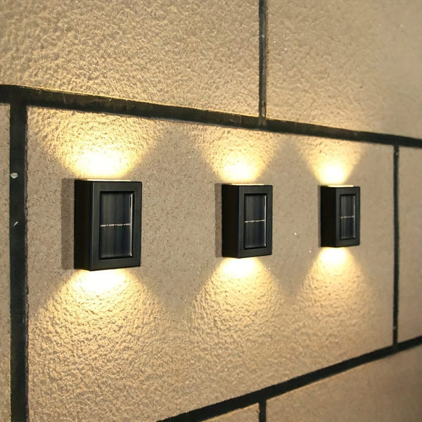 Planet Gates 1pc 4LED Solar Wall Light Set, UP And Down Illuminate Outdoor Sunlight Sensor Lamp Waterproof Modern Nordic Style Decor For Porches, Pathways, Gardens, Courtyard, Lawn, Terrace, Fence, And Lane