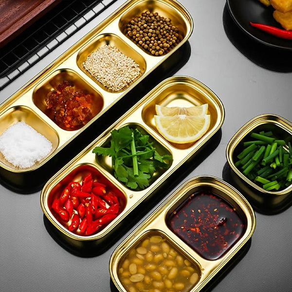 Planet Gates 1pc/4pcs Serving Plate, Snack Plate, Stainless Steel Sauce Dish, Salt Vinegar Sugar Condiment Dipping Bowl