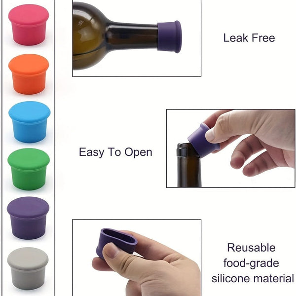 Planet Gates 1pc/6pcs, Reusable Silicone Wine Stoppers, Replace Cork, Seal Wine Bottles, Reusable Beer Bottle Caps, Wine Preservers, Easy To Clean, Non-Leak Wine Bottle Cap Keeper Seal Beer Drink Champagne Bottle Cap Bar Accessories