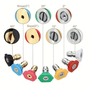 Planet Gates 1pc/7/8/9pcs, Pressure Rotating Turbo Nozzle 4.0 Gpm Quick Connector With 4500 Psi Pivoting Coupler With 7Pieces Spray Nozzle Tips Kit Multiple Degrees (0, 15, 25, 40, 65 Degrees, Rinse1, Soap2)