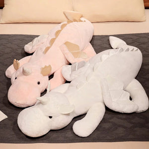 Planet Gates 1pc 70-150cm Giant White Dragon Plush Toy With Unicorn Horn Flying Wings Dragons Dinos Hug Throw Pillow Dinos Nap Sleeping Gift