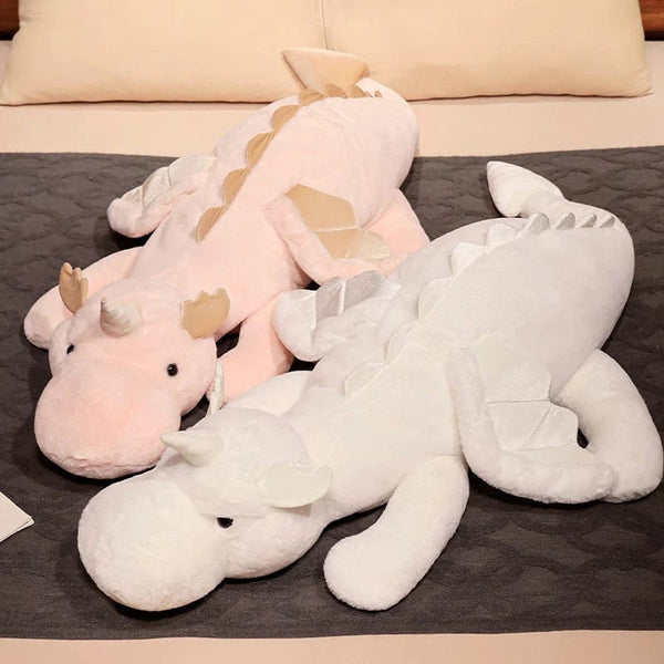 Planet Gates 1pc 70-150cm Giant White Dragon Plush Toy With Unicorn Horn Flying Wings Dragons Dinos Hug Throw Pillow Dinos Nap Sleeping Gift