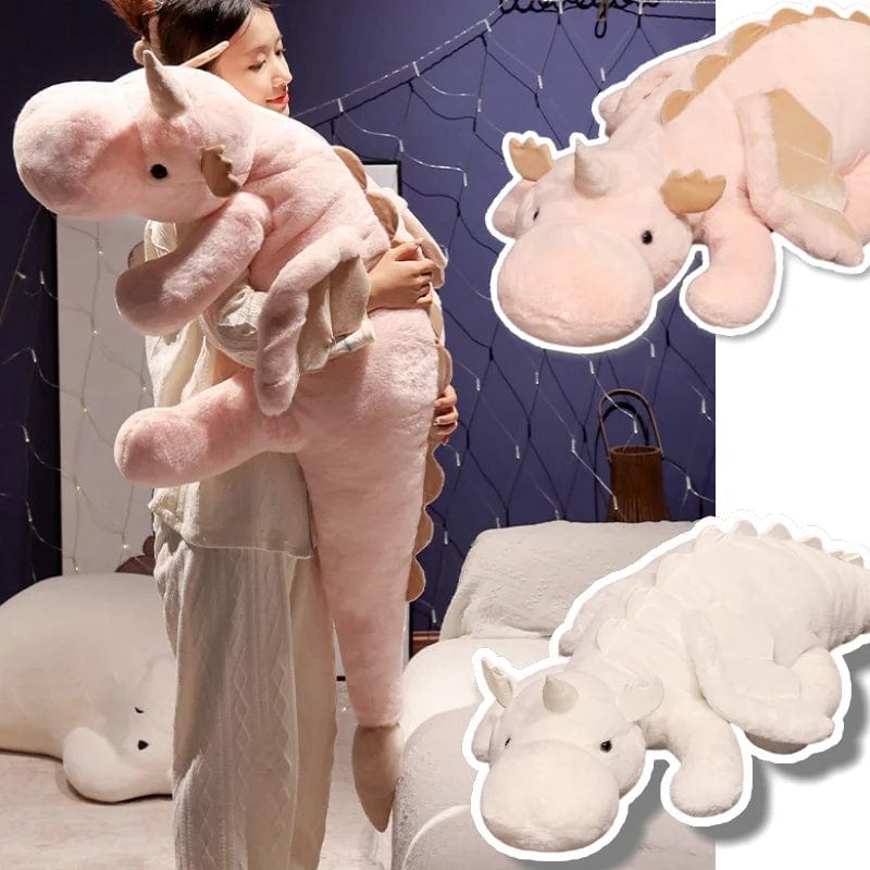 Planet Gates 1pc 70-150cm Giant White Dragon Plush Toy With Unicorn Horn Flying Wings Dragons Dinos Hug Throw Pillow Dinos Nap Sleeping Gift