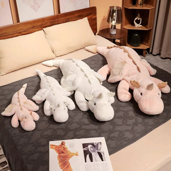 Planet Gates 1pc 70-150cm Giant White Dragon Plush Toy With Unicorn Horn Flying Wings Dragons Dinos Hug Throw Pillow Dinos Nap Sleeping Gift