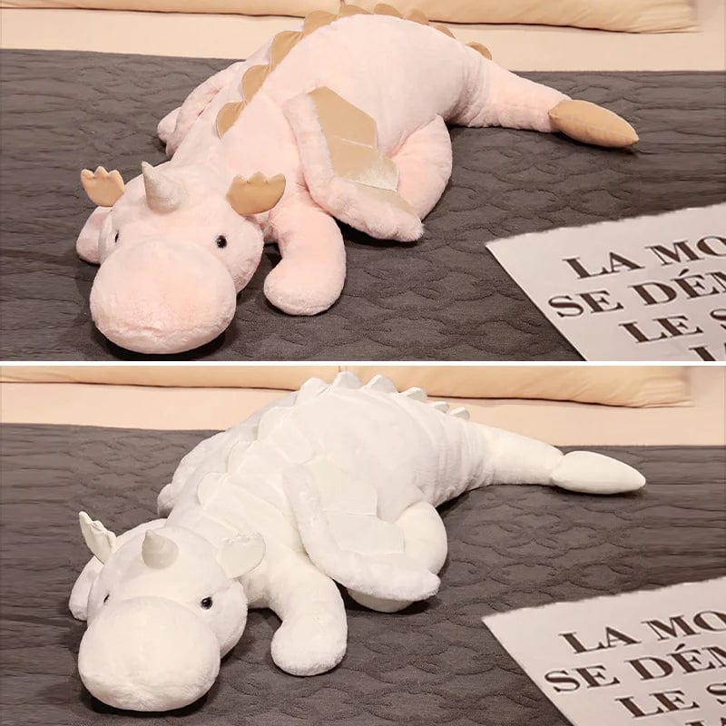 Planet Gates 1pc 70-150cm Giant White Dragon Plush Toy With Unicorn Horn Flying Wings Dragons Dinos Hug Throw Pillow Dinos Nap Sleeping Gift