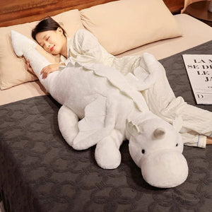 Planet Gates 1pc 70-150cm Giant White Dragon Plush Toy With Unicorn Horn Flying Wings Dragons Dinos Hug Throw Pillow Dinos Nap Sleeping Gift
