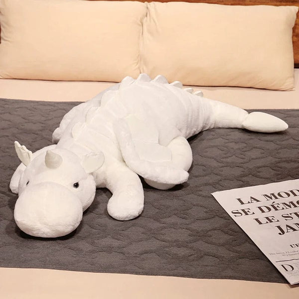 Planet Gates 1pc 70-150cm Giant White Dragon Plush Toy With Unicorn Horn Flying Wings Dragons Dinos Hug Throw Pillow Dinos Nap Sleeping Gift