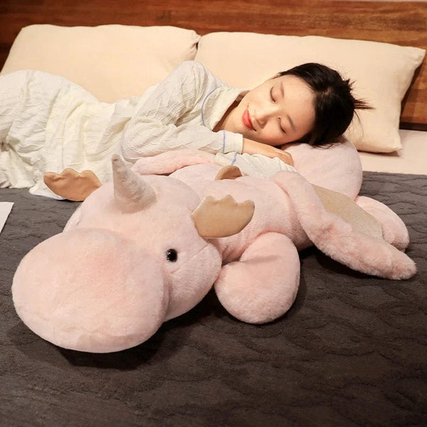 Planet Gates 1pc 70-150cm Giant White Dragon Plush Toy With Unicorn Horn Flying Wings Dragons Dinos Hug Throw Pillow Dinos Nap Sleeping Gift