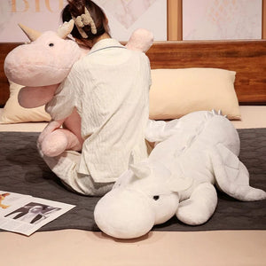 Planet Gates 1pc 70-150cm Giant White Dragon Plush Toy With Unicorn Horn Flying Wings Dragons Dinos Hug Throw Pillow Dinos Nap Sleeping Gift