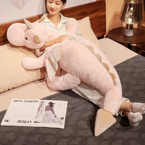 Planet Gates 1pc 70-150cm Giant White Dragon Plush Toy With Unicorn Horn Flying Wings Dragons Dinos Hug Throw Pillow Dinos Nap Sleeping Gift