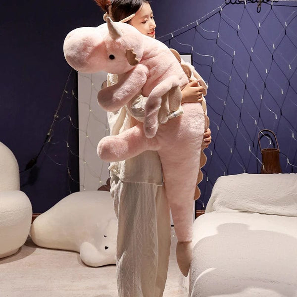 Planet Gates 1pc 70-150cm Giant White Dragon Plush Toy With Unicorn Horn Flying Wings Dragons Dinos Hug Throw Pillow Dinos Nap Sleeping Gift