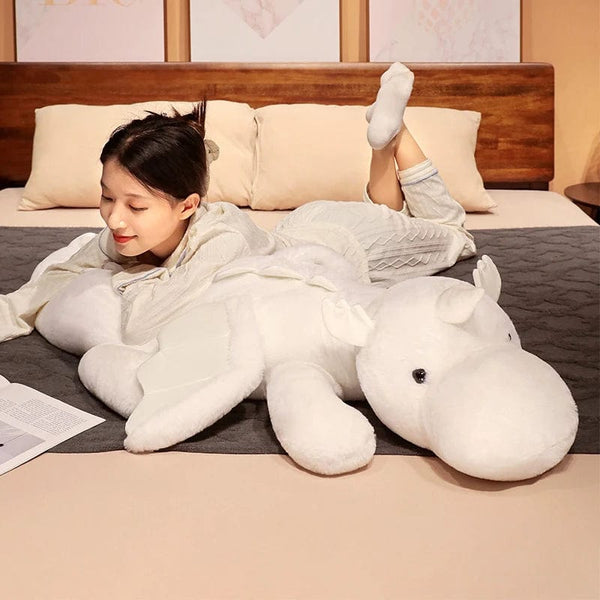 Planet Gates 1pc 70-150cm Giant White Dragon Plush Toy With Unicorn Horn Flying Wings Dragons Dinos Hug Throw Pillow Dinos Nap Sleeping Gift