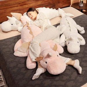 Planet Gates 1pc 70-150cm Giant White Dragon Plush Toy With Unicorn Horn Flying Wings Dragons Dinos Hug Throw Pillow Dinos Nap Sleeping Gift