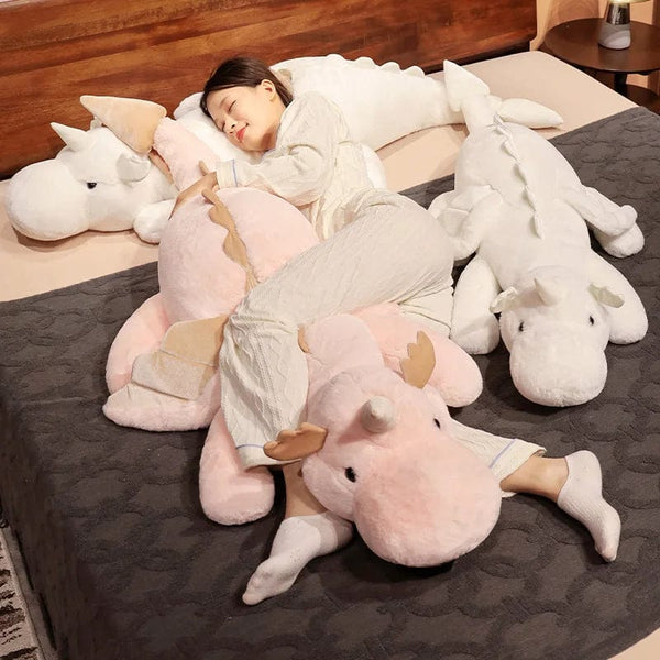 Planet Gates 1pc 70-150cm Giant White Dragon Plush Toy With Unicorn Horn Flying Wings Dragons Dinos Hug Throw Pillow Dinos Nap Sleeping Gift