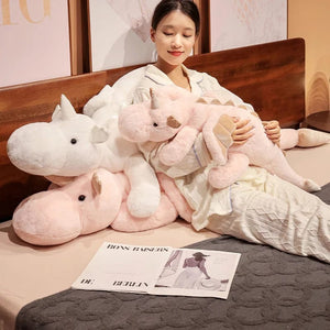 Planet Gates 1pc 70-150cm Giant White Dragon Plush Toy With Unicorn Horn Flying Wings Dragons Dinos Hug Throw Pillow Dinos Nap Sleeping Gift
