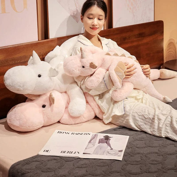 Planet Gates 1pc 70-150cm Giant White Dragon Plush Toy With Unicorn Horn Flying Wings Dragons Dinos Hug Throw Pillow Dinos Nap Sleeping Gift