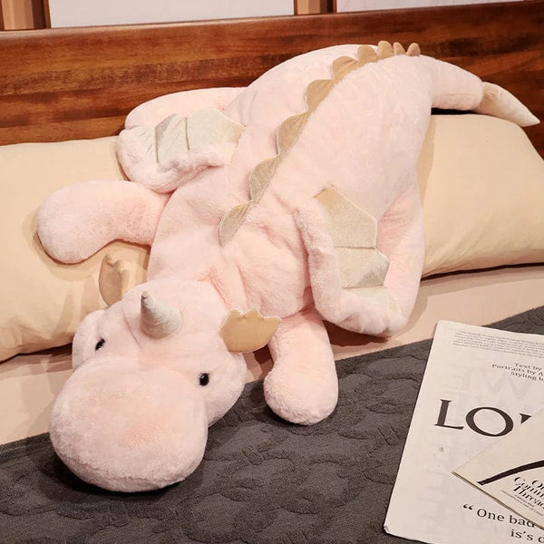 Planet Gates 1pc 70-150cm Giant White Dragon Plush Toy With Unicorn Horn Flying Wings Dragons Dinos Hug Throw Pillow Dinos Nap Sleeping Gift