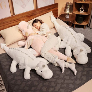 Planet Gates 1pc 70-150cm Giant White Dragon Plush Toy With Unicorn Horn Flying Wings Dragons Dinos Hug Throw Pillow Dinos Nap Sleeping Gift