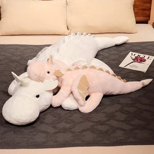 Planet Gates 1pc 70-150cm Giant White Dragon Plush Toy With Unicorn Horn Flying Wings Dragons Dinos Hug Throw Pillow Dinos Nap Sleeping Gift