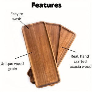 Planet Gates 1pc Acacia Wood Tray For Serving Food, Snacks, Drinks, Sushi, Steak, Pizza, Desserts, Cakes, And Bread, Breakfast Tray, Coffee Tray, Tea Tray, Rectangular Platters With Easy Carry Grooved Handle, Home Kitchen Supplies