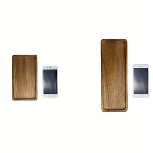 Planet Gates 1pc Acacia Wood Tray For Serving Food, Snacks, Drinks, Sushi, Steak, Pizza, Desserts, Cakes, And Bread, Breakfast Tray, Coffee Tray, Tea Tray, Rectangular Platters With Easy Carry Grooved Handle, Home Kitchen Supplies