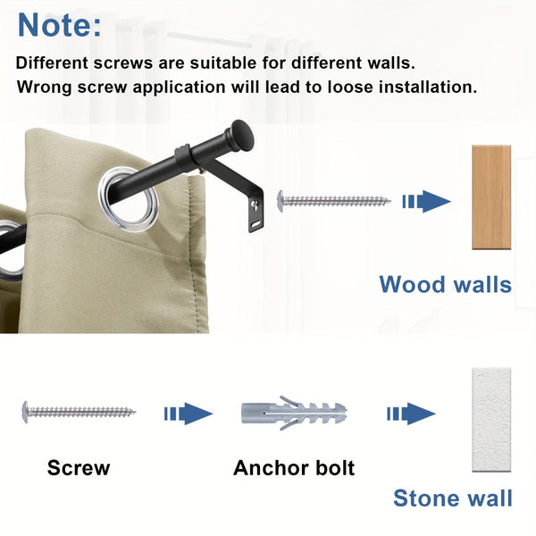 Planet Gates 1pc Adjustable Curtain Rod For 30" To 87" Window, 5/8 Inch Metal Rod With Stand, Small Curtain Rod Set, Modern Simple Decorative Style, Matte Black