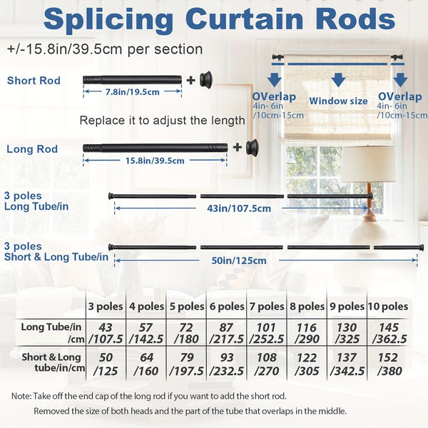 Planet Gates 1pc Adjustable Curtain Rod For 30" To 87" Window, 5/8 Inch Metal Rod With Stand, Small Curtain Rod Set, Modern Simple Decorative Style, Matte Black