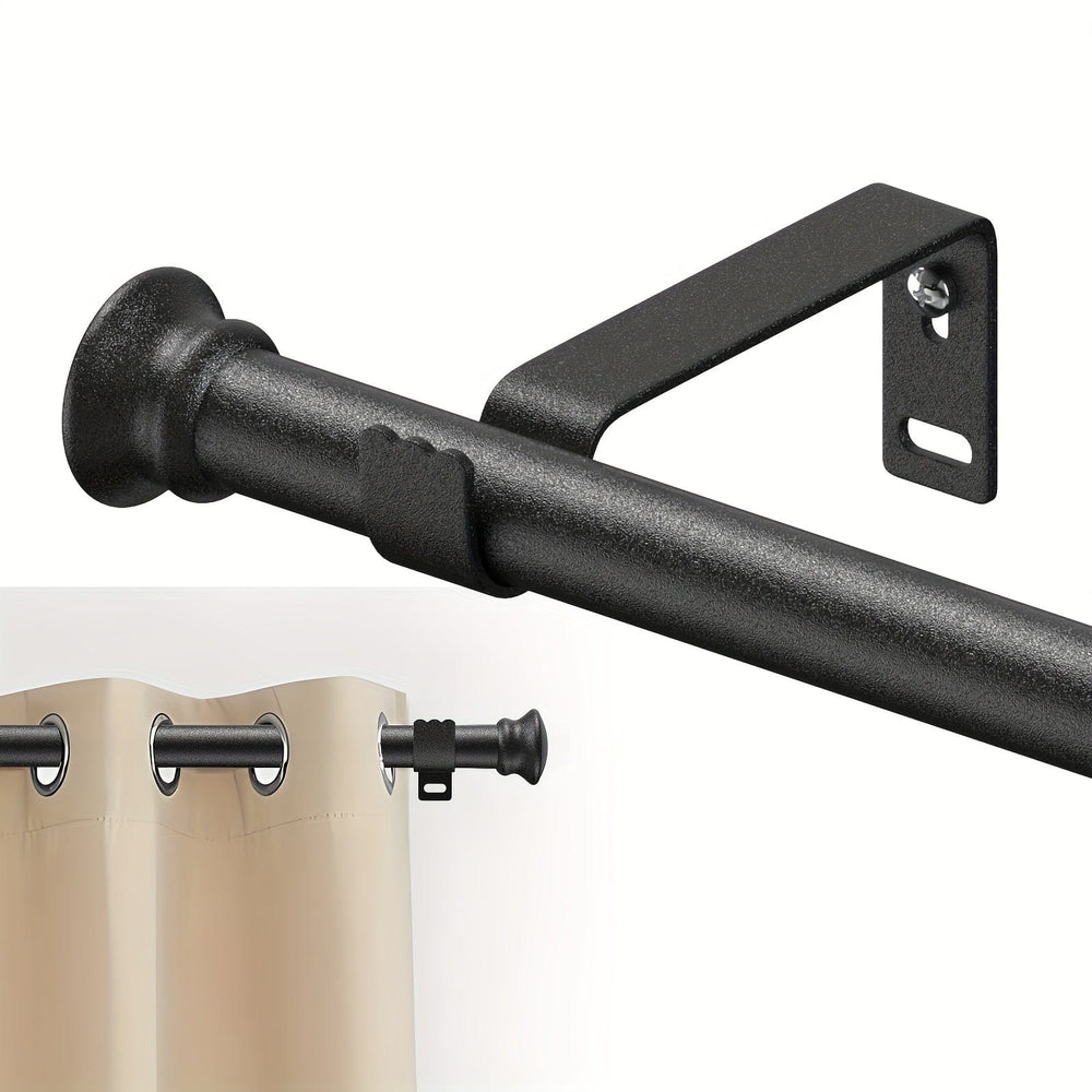 Planet Gates 1pc Adjustable Curtain Rod For 30" To 87" Window, 5/8 Inch Metal Rod With Stand, Small Curtain Rod Set, Modern Simple Decorative Style, Matte Black