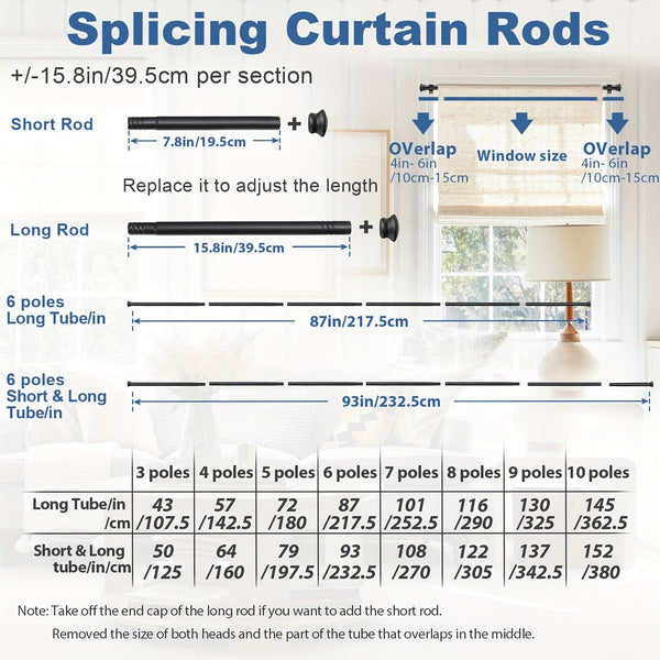 Planet Gates 1pc Adjustable Curtain Rod For 30" To 87" Window, 5/8 Inch Metal Rod With Stand, Small Curtain Rod Set, Modern Simple Decorative Style, Matte Black