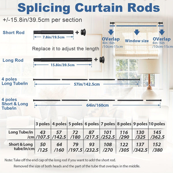 Planet Gates 1pc Adjustable Curtain Rod For 30" To 87" Window, 5/8 Inch Metal Rod With Stand, Small Curtain Rod Set, Modern Simple Decorative Style, Matte Black