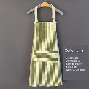 Planet Gates 1pc Adjustable Kitchen Cooking Apron Cotton And Linen Machine Washable With 2 Pockets