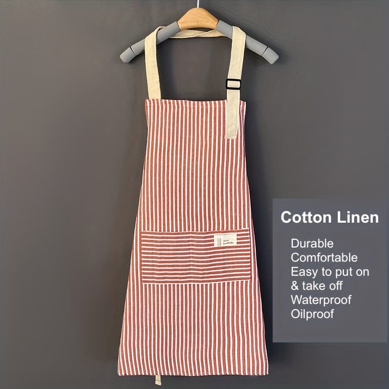 Planet Gates 1pc Adjustable Kitchen Cooking Apron Cotton And Linen Machine Washable With 2 Pockets