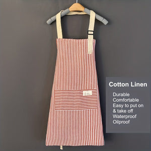 Planet Gates 1pc Adjustable Kitchen Cooking Apron Cotton And Linen Machine Washable With 2 Pockets
