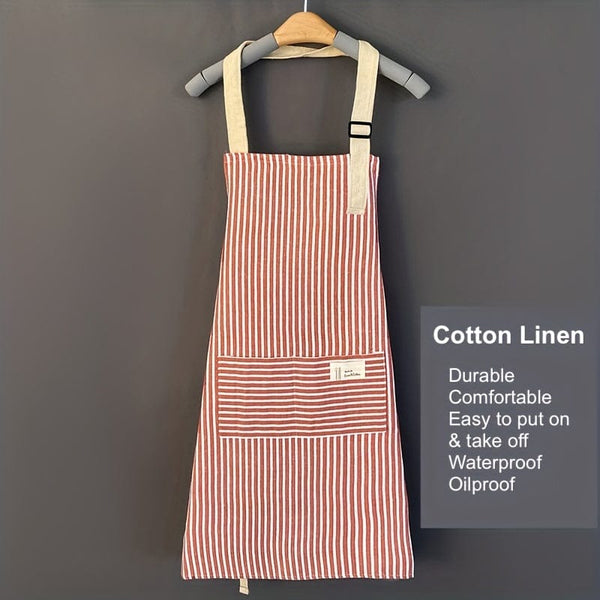 Planet Gates 1pc Adjustable Kitchen Cooking Apron Cotton And Linen Machine Washable With 2 Pockets