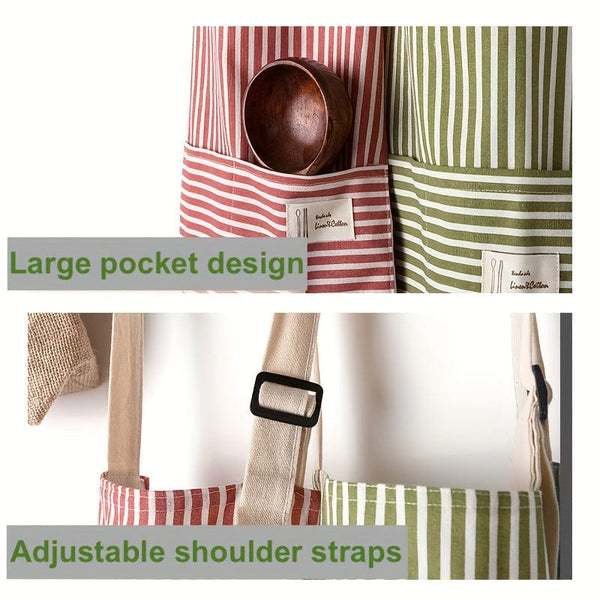 Planet Gates 1pc Adjustable Kitchen Cooking Apron Cotton And Linen Machine Washable With 2 Pockets