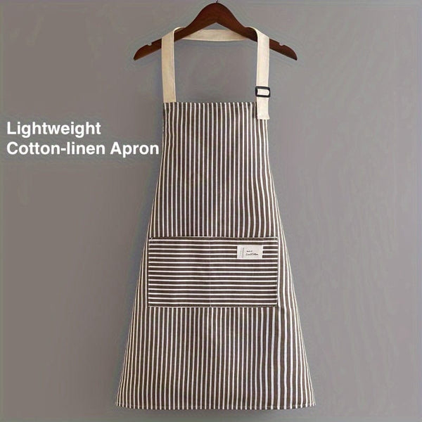Planet Gates 1pc Adjustable Kitchen Cooking Apron Cotton And Linen Machine Washable With 2 Pockets