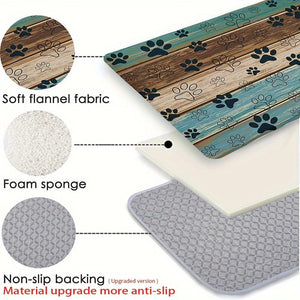 Planet Gates 1pc, Animal Paws Pattern Floor Mat, Flannel Modern Kitchen Rug, Indoor Carpet, Non-Slip Kitchen Mat, For Home Decor, Room Decor