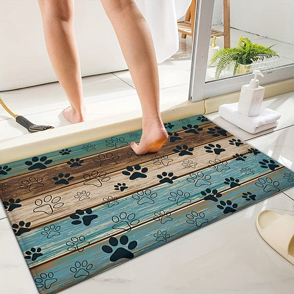 Planet Gates 1pc, Animal Paws Pattern Floor Mat, Flannel Modern Kitchen Rug, Indoor Carpet, Non-Slip Kitchen Mat, For Home Decor, Room Decor