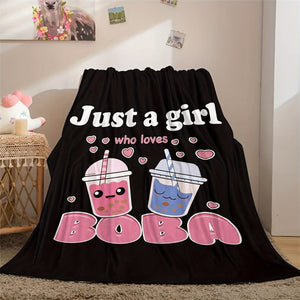 Planet Gates 1pc Anime Blankets, Plush Boba Milk Tea Wool Blankets, Cute Gifts For Girls Who Love Boba, Comfortable Filling, Super Soft And Lightweight Flannel Blankets And Sheets For Beds And Chairs